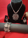 Mayantiie Oxidized Silver Jewelry Set â€“ Pendant, Earrings &amp; Bracelet Combo