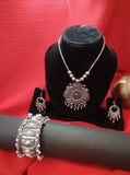 Mayantiie Oxidized Silver Jewelry Set â€“ Pendant, Earrings & Bracelet Combo