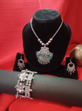 Mayantiie Oxidized Silver Jewelry Set â€“ Pendant, Earrings & Bracelet Combo