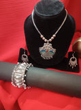 Mayantiie Oxidized Silver Jewelry Set â€“ Pendant, Earrings &amp; Bracelet Combo