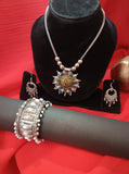 Mayantiie Oxidized Silver Jewelry Set â€“ Pendant, Earrings & Bracelet Combo