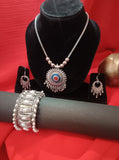 Mayantiie Oxidized Silver Jewelry Set â€“ Pendant, Earrings & Bracelet Combo