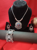 Mayantiie Oxidized Silver Jewelry Set â€“ Pendant, Earrings &amp; Bracelet Combo