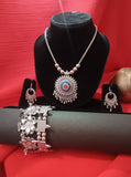 Mayantiie Oxidized Silver Jewelry Set â€“ Pendant, Earrings & Bracelet Combo
