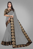 Solid, Woven Daily Wear Cotton Blend Saree black grey