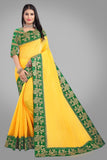 Solid, Woven Daily Wear Cotton Blend Saree green yellow