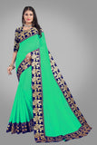 Solid, Woven Daily Wear Cotton Blend Saree sea green