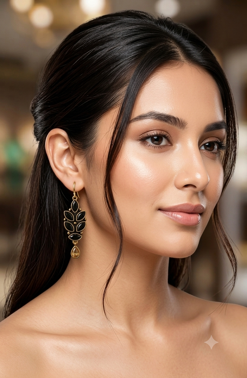 Black Gold tone and Multicolour contemporary drop Earrings