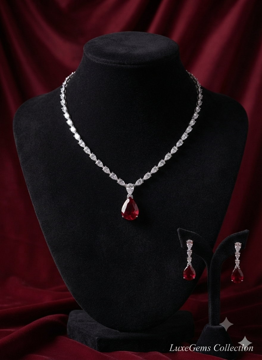 Silver Plated American Diamond Stone studded Jewellery set