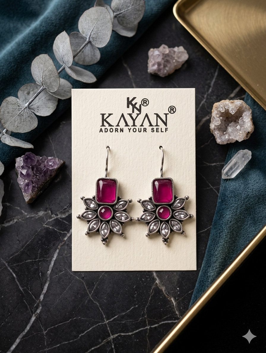 Ruby Flower Hanging Earrings