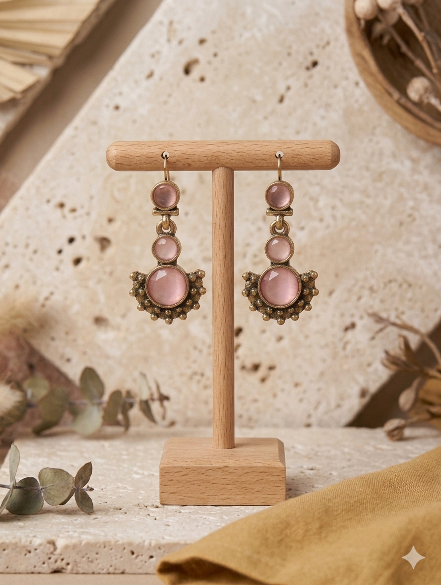 Oxidised Pink Stone Ethnic Jhumka Traditional Festive Wedding Jewelry for Women Girls