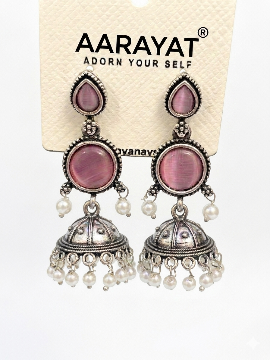 Oxidised Pink Jhumka