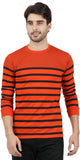 Striped Men Round Neck Light Green T-Shirt Orange