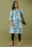 Women Printed Straight Kurta Blue